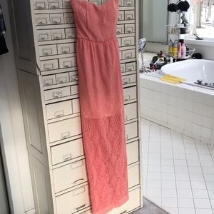 Strapless maxi sheer knit , lined to min length